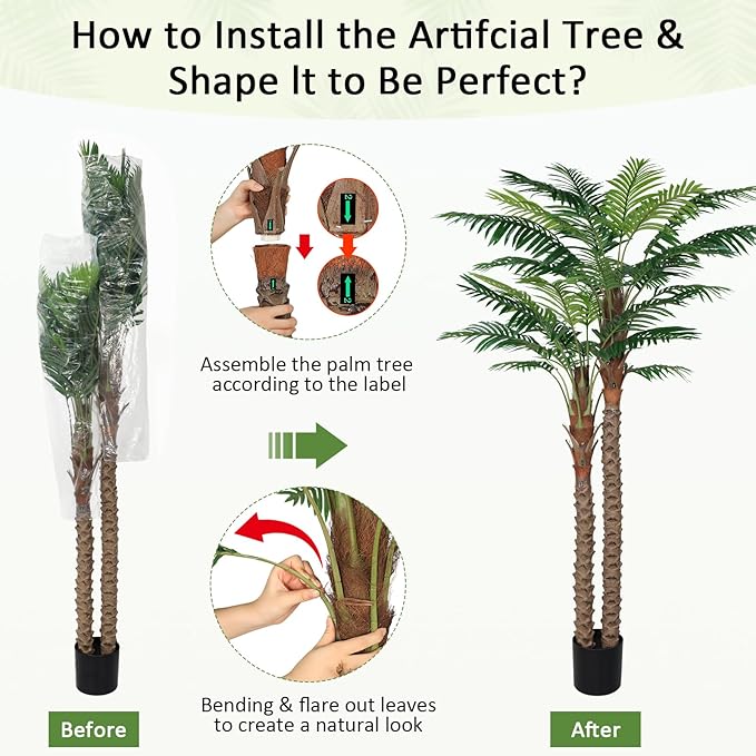 7FT UV-Resistant Faux Palm Tree–84in Realistic Artificial Palm Tree Indoor Outdoor, Tropical Fake Plant for Home Office Patio Poolside Yard Christmas Hotel Gift