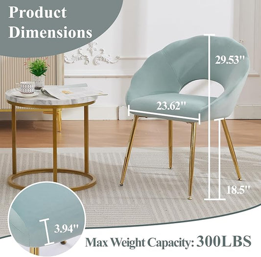 Modern Small Accent Chair Set of 2, Comfy Velvet Vanity Chair with Shell Back & Golden Metal Legs, Decorative Chair no Wheels for Living Room, Makeup Room, Bedroom, Green