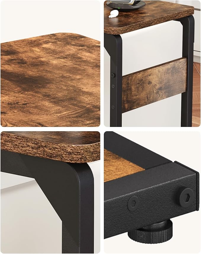 Narrow C-Shaped End Tables, TV Trays Set of 2, Small Side Table for Couch, Sofa Table for Living Room, Bedroom, Bedside ET-YB-BR2