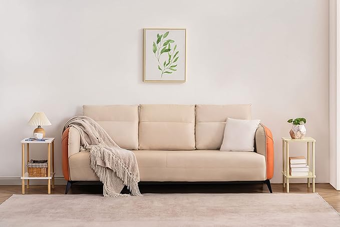 Apicizon 2 Tier End Table, Small Side Table with Solid Wood Legs, Boho Bedside Table with Storage Shelf, Nightstand for Small Spaces, Bedroom, Living Room, Entryway, Easy Assembly, Light Natural