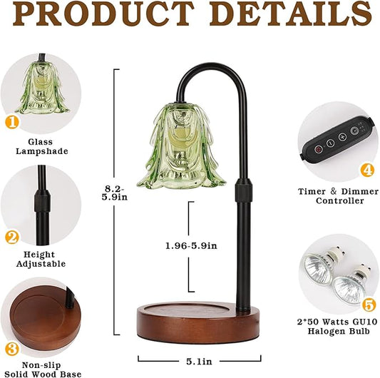 Small Candle Warmer Lamp with Timer, Adjustable Green Lamp Warmer for Jar Candles, Unique Women Gifts for Birthday, Dimmable Candle Heater, Christmas Gifts, Cute Wax Warming Light with Wood Base