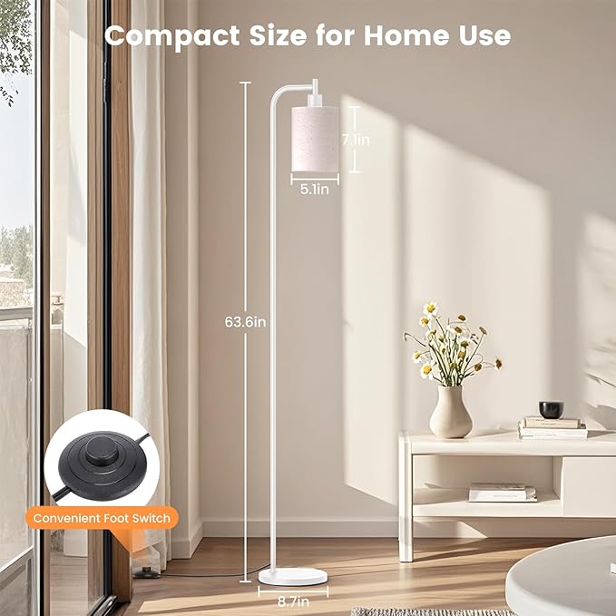 Floor Lamp with Linen Shade, Dimmable Tall Standing Lamp with Remote Control & 3 Color Temperatures, Modern Floor Lamps for Living Room Bedroom Office Corner, 9W LED Bulb Included