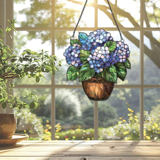 Hydrangea Flower Ornaments Decor for Window Hanging, Gift for Hydrangea Lovers, Flowers Gifts Home Wall Room Hanging Christmas Decorations, Flat 2D Acrylic Ornament