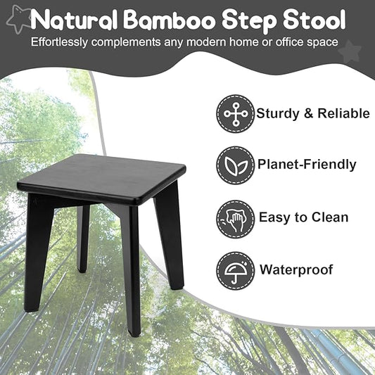 StrongTek Bamboo Step Stool for Kids and Adults, Natural Material, Sturdy and Versatile Short Foot Stool for Bathroom, Kitchen, Bedroom, Compact 10-inch Small Wood Stool, Plant Stand (Black)