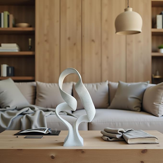 15" Modern Abstract Ribbon Decorative Sculpture, Knot Sculptures,Home Decor,Coffee Table Statues,Dining Living Room Desk Decor(Milky White)