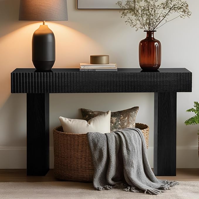 ZYBT 56-Inch Long Console Table, Wooden Narrow Rectangular Sofa Table Behind The Couch, Farmhouse Entryway Table for Entrance, Hallway,Living Room,Bedroom, Home Office Black