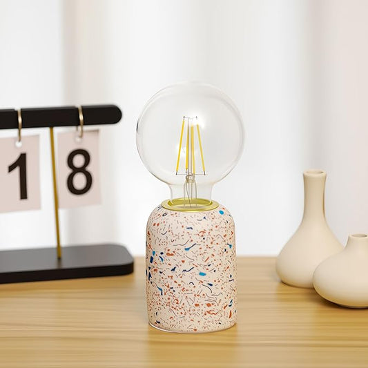 Mini Modern Stained Concrete Bedside Table Lamp, 3.5 x 3.5 x 8.5 Inch Nightstand Lamps, with Spherical Bulb Round Side Table Lamp for Bedroom Living Room Entryway Table Lamps