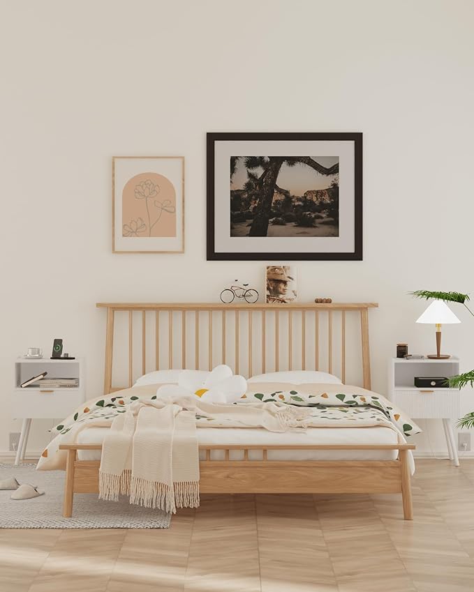 Nightstand,Modern Bedside Table with Storage Drawer and Open Wood Shelf, Accent Night Stand with Solid Wood Legs for Living Room, Bedroom and Small Spaces,Easy Assembly (White-Outlet)