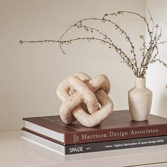 DN DECONATION 3 Link Knot Decor, Beige Travertine Coffee Table Decoration, Boho Resin Chain Link Decor, Modern Shelf Entryway Objects for Home Living Room Farmhouse Bedroom Inspired Aesthetic Art