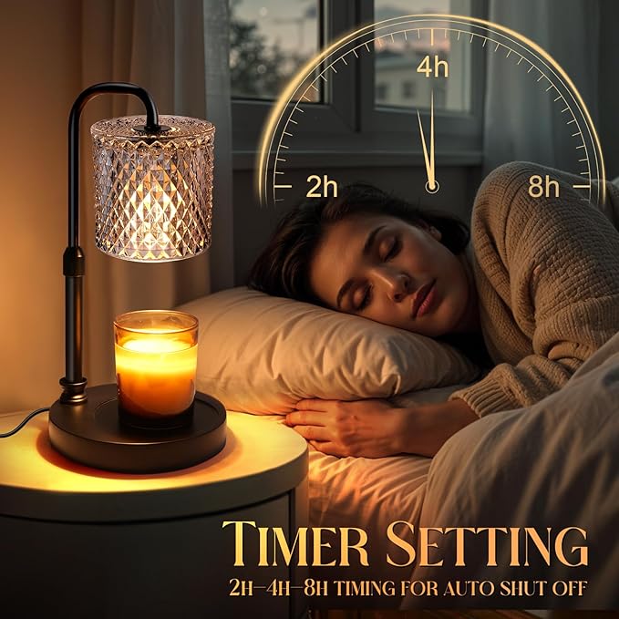Candle Warmer Lamp with Timer &Dimmer, Adjustable Height Candle Wax Warmer Warming Lamp with 2x50W Bulbs for Scented Candles for Housewarming Bedroom Home Decor Mom Women