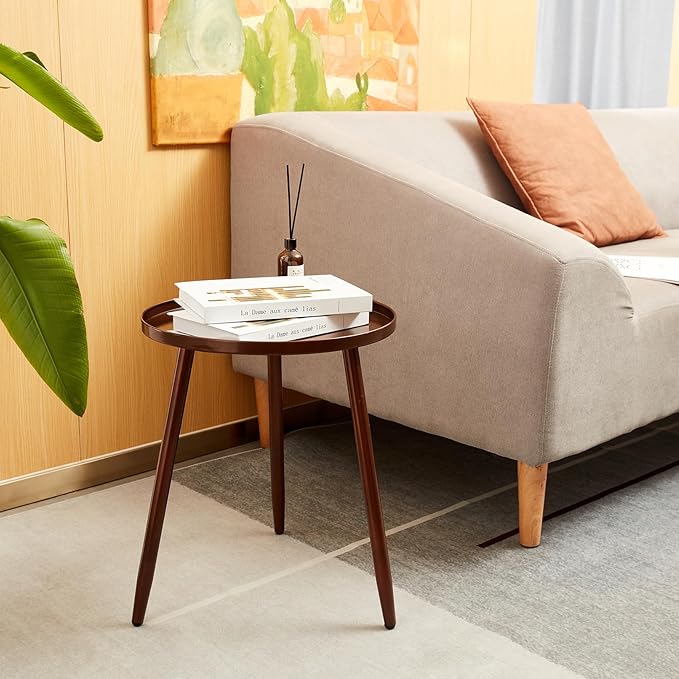 End/Side Tables - Small Round Accent Table, Metal Bronze Narrow Night Stands with 3 Legs, Ideal for Any Room-Side Tables Living Room, Bedroom, Plant Stand Balcony, Indoor & Outdoor