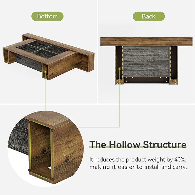 LITTLE TREE 63-Inch Farmhouse Console Table, Long Narrow Sofa Table with Storage, Entryway Table Behind Couch, Large Foyer Table for Living Room, Hallway (Vintage Brown)