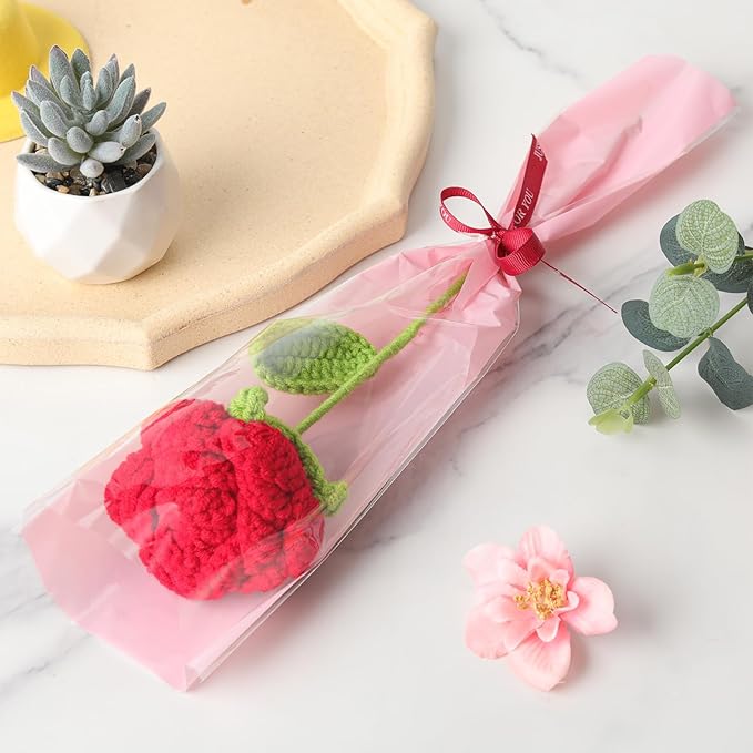 Hand-Crocheted Pink Rose Heart Bouquet - DIY Floral Doll Gift for Women, Girlfriend - Valentine's, Birthday, Home Office Desk Decor