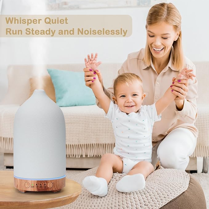 Diffuserlove Ceramic Essential Oil Diffuser for Room, Home, Bedroom - Aromatherapy Air Diffuser With Yellow Wood Pattern Base