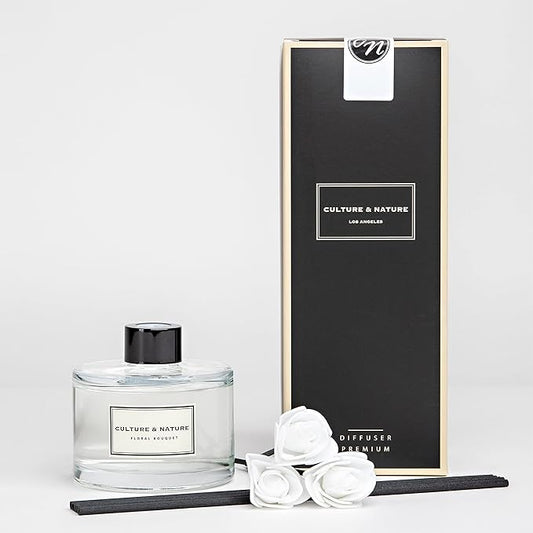 CULTURE & NATURE Reed Diffuser Set 6.7oz (200ml) Floral Bouquet Scented Diffuser with Sticks Home Fragrance Reed Diffuser for Bathroom Shelf Decor