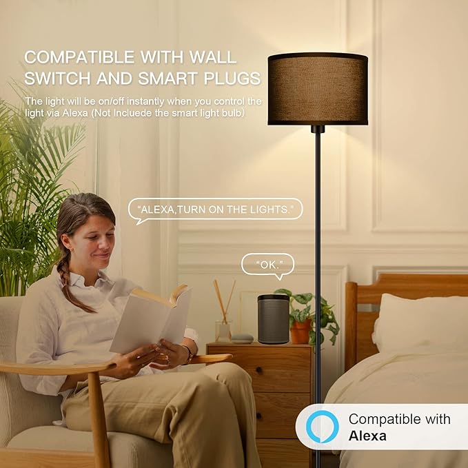 Floor Lamp Black, Standing Lamp, 58" Tall Lamps for Living Room, Simple Pole Lamp with Black Lampshade, On/Off Foot Pedal, Bright Dimming Light for Kids Room Bedroom Office Decor(Without Bulbs)