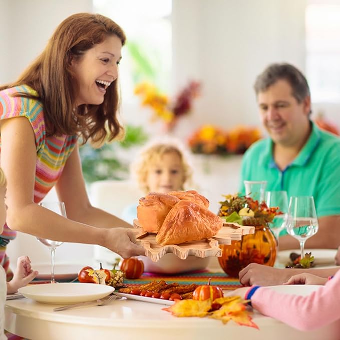 FOBSME 2 Pcs Thanksgiving Wooden Serving Platters Pumpkin and Maple Leaf Charcuterie Boards Fall Wood Serving Trays Decorative Wood Snack Dish Plates for Autumn Harvest Holiday Housewarming Presents