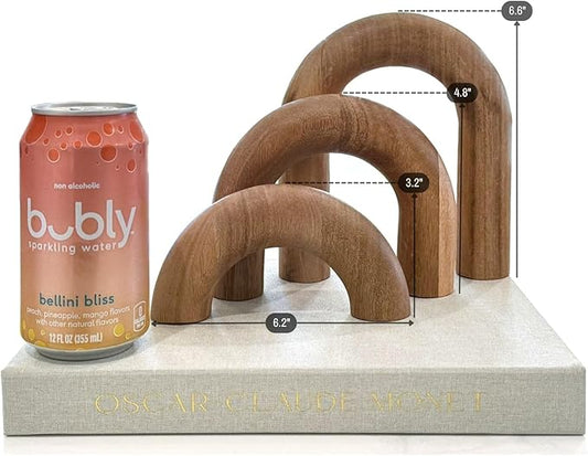 Wooden Arch Decor Set of 3 - Shelf Decor Aesthetic for Coffee Tables, Bookshelves, & Entryways - Acacia Wood Japandi Home Decor Accents - Modern Decorative Objects