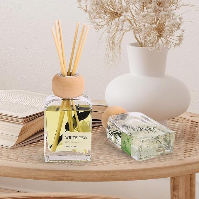 White Tea Reed Diffusers for Home, 100ml (3.38 oz) Aromatherapy for Relaxation & Air Freshener. Perfect for Home, Bathroom, Office & Room Decor, Calming Botanical Scent