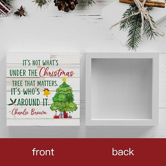 It's Not What's Under The Christmas Tree That Matters Christmas Decor Farmhouse Christmas Santa Artwork Decor, Wood Square Sign Desk Block Signs Home Shelf Office Decoration 5 x 5 Inches