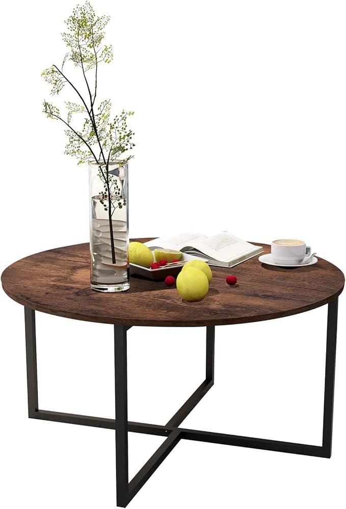 Round Coffee Table Kitchen Dining Tables Modern Leisure Tea Table Office Conference Pedestal Desk Rustic Brown