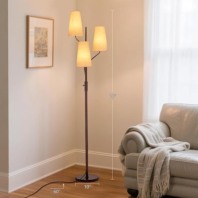 Floor Lamp for Living Room, 70" Tall Farmhouse Standing Lamp with Linen Shades, Industrial Rustic Tree Floor Lamps for Bedroom, Office and Dining Room(Bulb Not Included)
