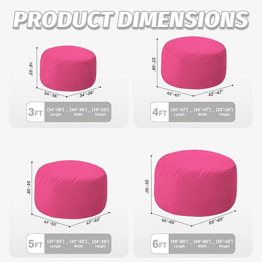 5FT Bean Bag Chair with Ultra Soft Velvet Cover Bean Bag Sofa with Memory Foam Bean Bag Chairs with Large Size Lazy Sofa for Dorm Office Living Room Bedroom Hot Pink 5'