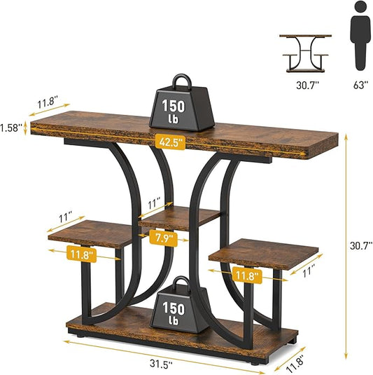 XCSOURCE Console Table, 42.5" Entryway Table with Storage Shelf, 5-Tier Sofa Table Behind Couch, Hallway Accent Tables for Living Room, Entrance, Foyer, Rustic Brown