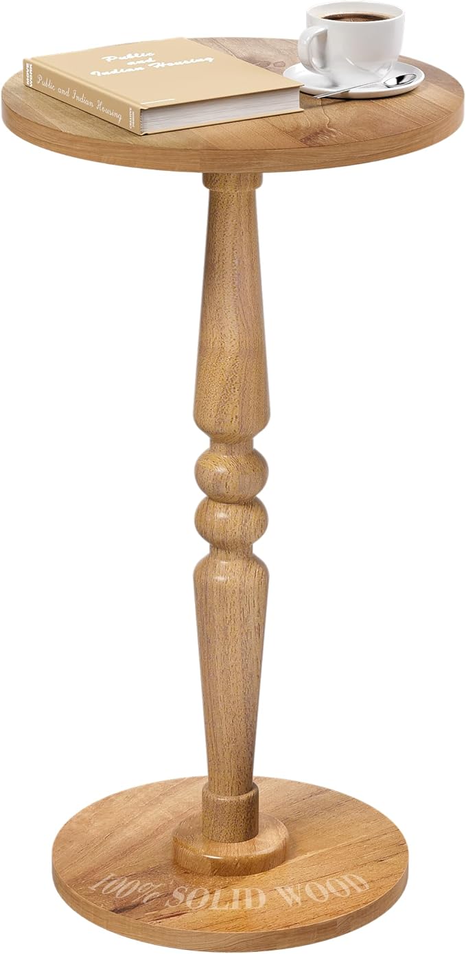 Round Side Table for Livingroom, Bedroom - Small Modern Accent End Table with Solid Wood Top and Pedestal Leg - Compact Drink Table for Corners, Small Spaces, and Office