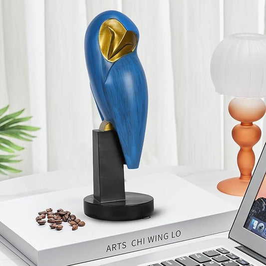 Owl Statue for Home Decor Accents, mid Century Modern Decor, Vintage Owl Figurines Gifts for Birds Lover, Handmade Vintage Sculptures for Living Room, Home, Office (Blue)