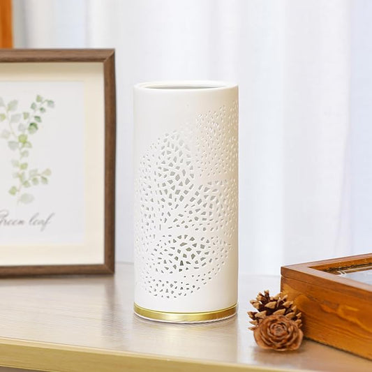 Small Modern Ceramics Bedside Table Lamp, 4.5 x 4.5 x 9.75 Inch White Olive Leaf Style Nightstand Lamps, Side Table Lamps for Bedroom Living Room Entryway Table Light