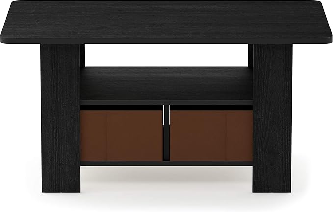 Furinno Andrey Coffee Table with Bin Drawer, Americano/Medium Brown, Small Non-Lift Top