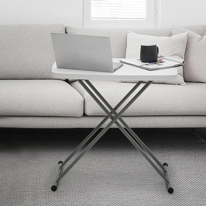 Athena Collection Folding TV Tray Couch Table 26 Inch Wide with 4 Height Adjustable, Portable Small Folding Table Dinner Tray Laptop Table for Living Room Small Space for Eating on Bed Sofa Couch