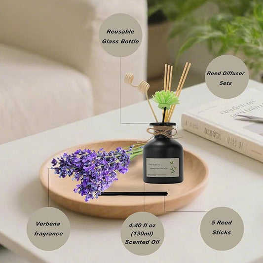 Reed Diffuser Essential Oil Set -Verbena Fragrance Air Freshener (4.4 Fl Oz) for Home, Bathroom, Bedroom, Office Decor