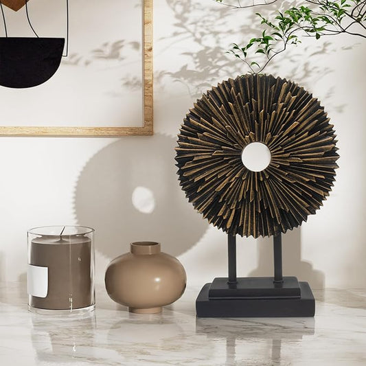 aboxoo Abstract Round Staute,Modern Decorative Home Decor,Office Desk Sculpture for Men,Creative Round Line Ornament for Bookshelf,Bedroom,Desktop,Dining Table(Copper)