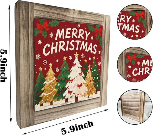 Merry Christmas Decoration Gift, Christmas Tree Decor Art, Decorative Wooden Box Sign, Modern Farmhouse Home Decor, Xmas Trees Decoration for Home Office Cafe Bar Club