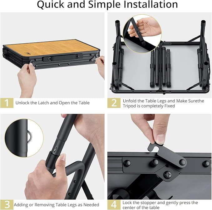 Anbte 2ft Camping Table Foldable with Storage Net, 3 Adjustable Heights Aluminum Small Folding Table, Lightweight, Portable Handle, for Travel Outdoor Beach Camping Picnic, 23.2" x 16", Yellow