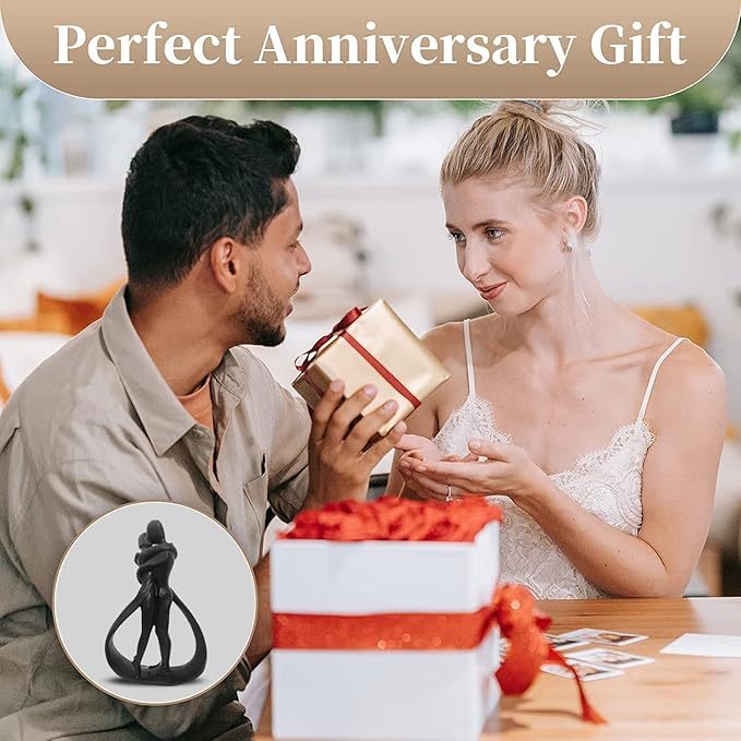 Resin Couple Modern Sculptures Home Decor Romantic Gift for Weddings Valentine's Day and Anniversaries Decoration Figurine for Girlfriend, Bridal Shower, Engagement (Black)