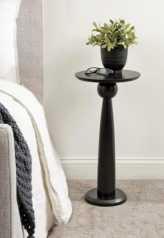 Kate and Laurel Jakob Modern Wooden Round Side Table, 12 x 24, Black, Circle Pedestal Table for Use as Bedroom Nightstand, Indoor Plant Stand, or Decorative Living Room Table