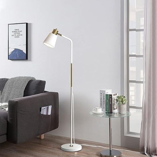 Floor Lamp, Industrial Floor Lamps for Living Rooms Rustic Farmhouse Reading Standing Floor Lamp Adjustable Metal Heads Indoor Task Lighting for Living Room Bedroom Office Home Décor (White)