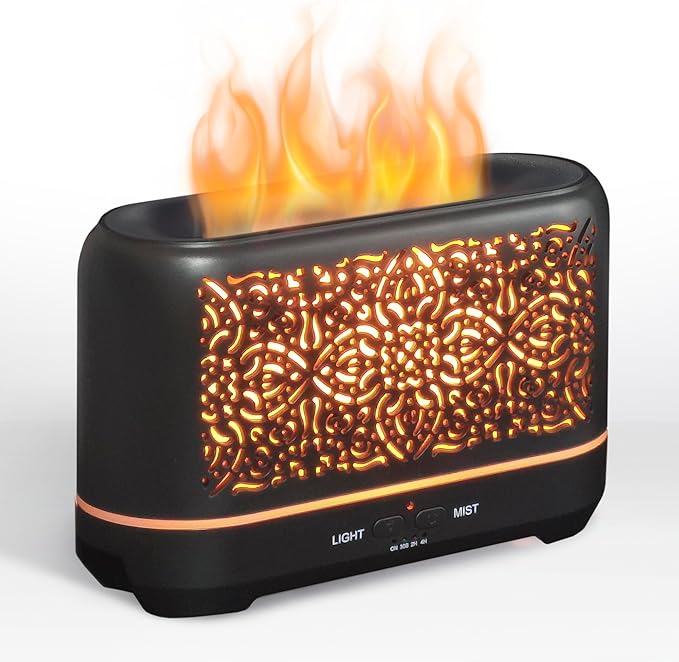 Earnest Living Essential Oil Diffuser Classic Flame Diffuser 200ml Timers Night Lights and Auto Off Function Home Office Humidifier Aromatherapy Diffusers for Essential Oils Black