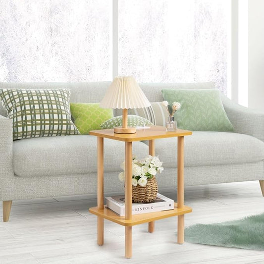 FORAOFUR End Table with Charging Station, Small Tables for Small Spaces in Living Room, Bedroom &Office, Nightstand Bedside Table with Solid Wood Legs, No Assembly Required