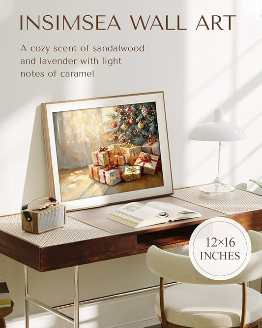 InSimSea Christmas Decor Framed Wall Art, Gifts under the Christmas tree Canvas Painting, Warm Holiday decor Unique Christmas Gifts For Table Wall Farmhouse Mantel Home Office 12L x 16W