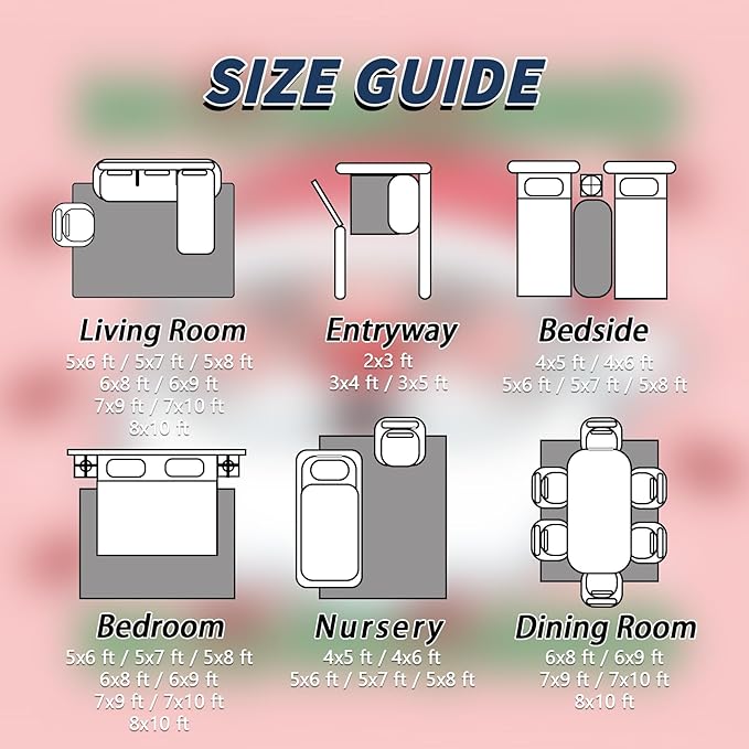 Santa Claus Rug - 7x9 Rug, Hohoho Living Room Rugs, Santa Claus Bedroom Rugs, Pink Christmas Carpet, Cartoon Xmas Kids Girls Boys Home Decor & Gifts