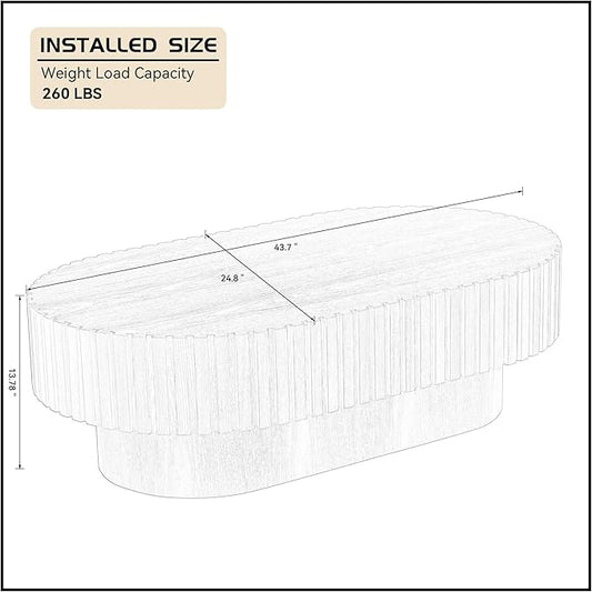 Oval Coffee Table, 43.7"x24.8" Modern Handcraft Drum Wood Side End Table Accent Center Table for Living Room Bedroom Apartment, Walnut