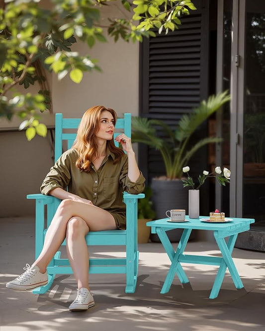 SERWALL Adirondack Side Table, No Assembly Outdoor End Table, HDPE Small Folding Table for Backyard Pool Porch, Aruba