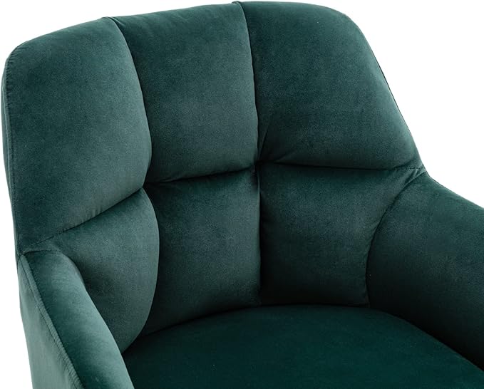 EALSON Comfy Velvet Desk Chair Modern Computer Task Chair no Wheels Swivel Accent Chair with Mid Back Arm Chair for Living Room/Bedroom/Home Office(Green)