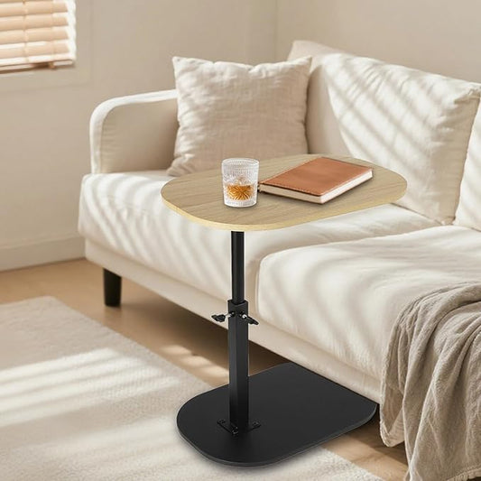 Side Table TV Tray for Couch,Height Adjustable 360° Swivel C Shaped End Table for Small Spaces,Bedside Bathroom Living Room(Original Wood)