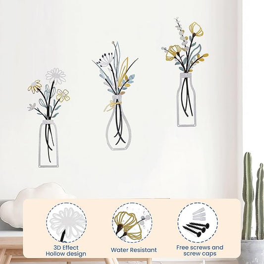 zituzitp 3 Pieces Metal Flower Wall Decor, Wall Art for Bathroom Living Room Kitchen Bedroom Dining Room Rustic Farmhouse Boho Wall Decor Houseworming Gift