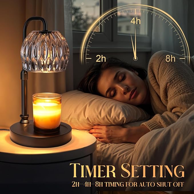 Candle Warmer Lamp with Timer Dimmer, Adjustable Height Candle Wax Warmer Warming Lamp with 2x50W Bulbs for Scented Candles for Housewarming Bedroom Home Decor Mom Women
